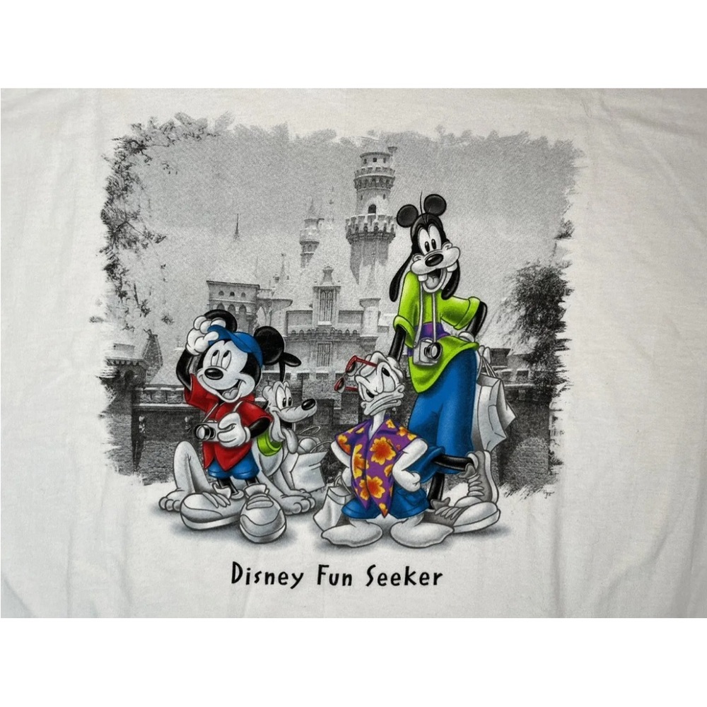 90s Disney Store "Disney Fun Seeker" Mickey, Goofy, Donald Tee Shirt NWT  LARGE